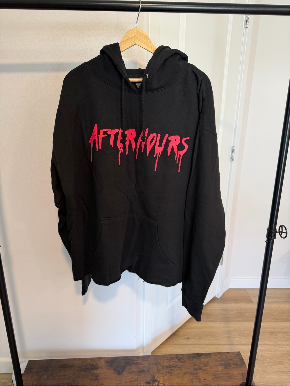 VLONE Black Crewneck Hoodie with Pink Drip Logo